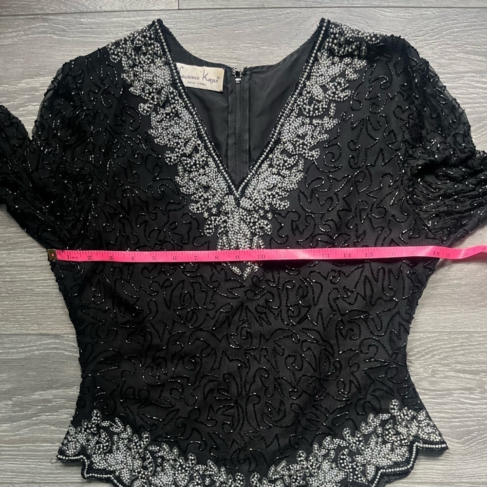 Vintage Laurence Kazar Black Silver All Over Beaded Long Sleeve Top Glam Party - Picture 8 of 10